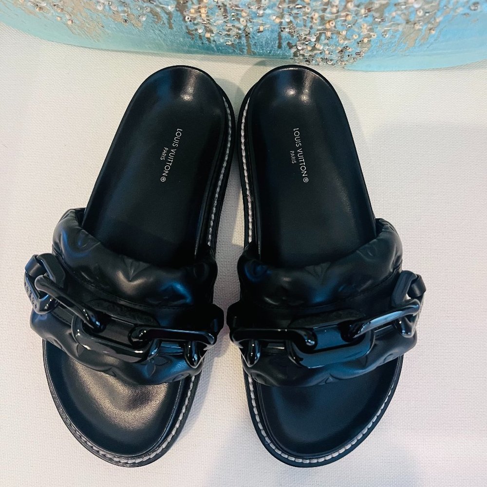 Louis Vuitton Embossed Monogram Sunset Flat Comfort Mule  - Size 37 Black